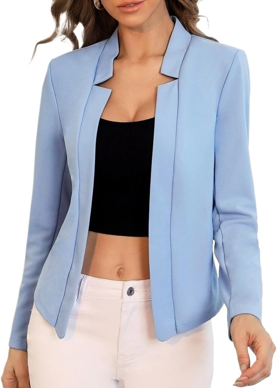 Women's Trench Coat Elegant Zipper Long Sleeve Open Front Blazer Classic Overcoat