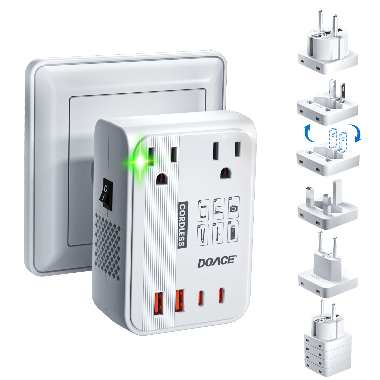 DOACE 220V to 110V Converter, 350W, 6 in 1 with PD Chargers