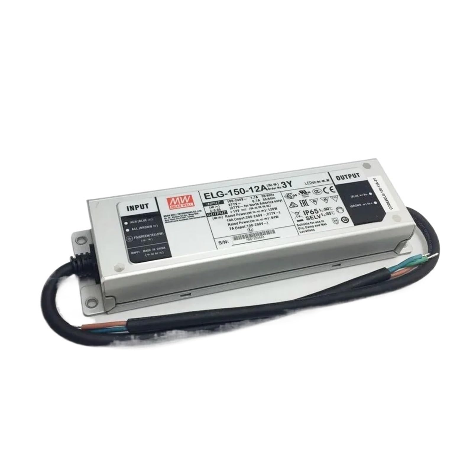 FCARUMIQP ELG-150-12A-3Y 120W 10A 12V Adjustable LED Power Supply 110V/220V AC to DC Waterproof IP65 Meanwell Led Driver