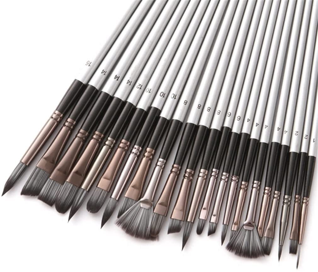 XBTGS Set di 24 pennelli sintetici migliorati con rullo di tela e spatola per pittura acrilica, olio, acquerello, guazzo, set di pennelli