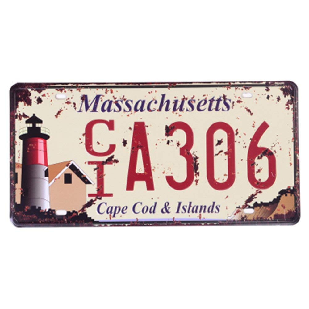 Shinewe Auto License Plate Car Tag Home/Cafe Bar/Pub/Restaurant/Exhibition Wall Decor Vintage Plaque 15x30cm (MASSACHUSETTS CIA306)