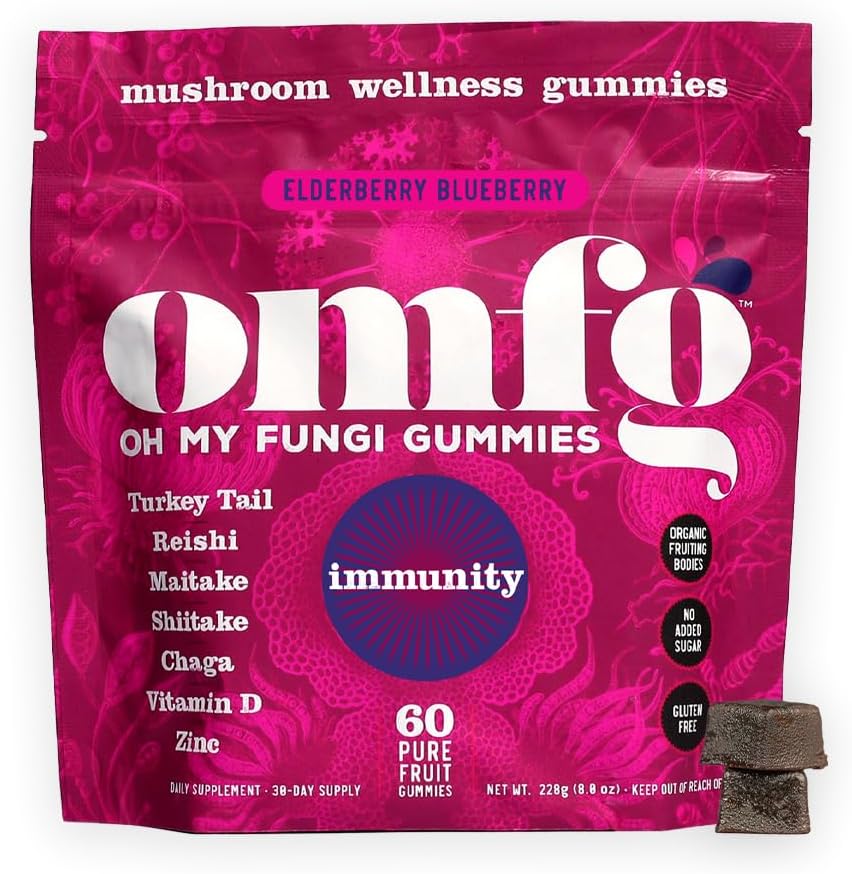 OMFG - Gomitas de suplemento de hongos para inmunidad Gomitas funcionales de hongos nootrópicos con complejo inmunológico, zinc, D3 para un apoyo
