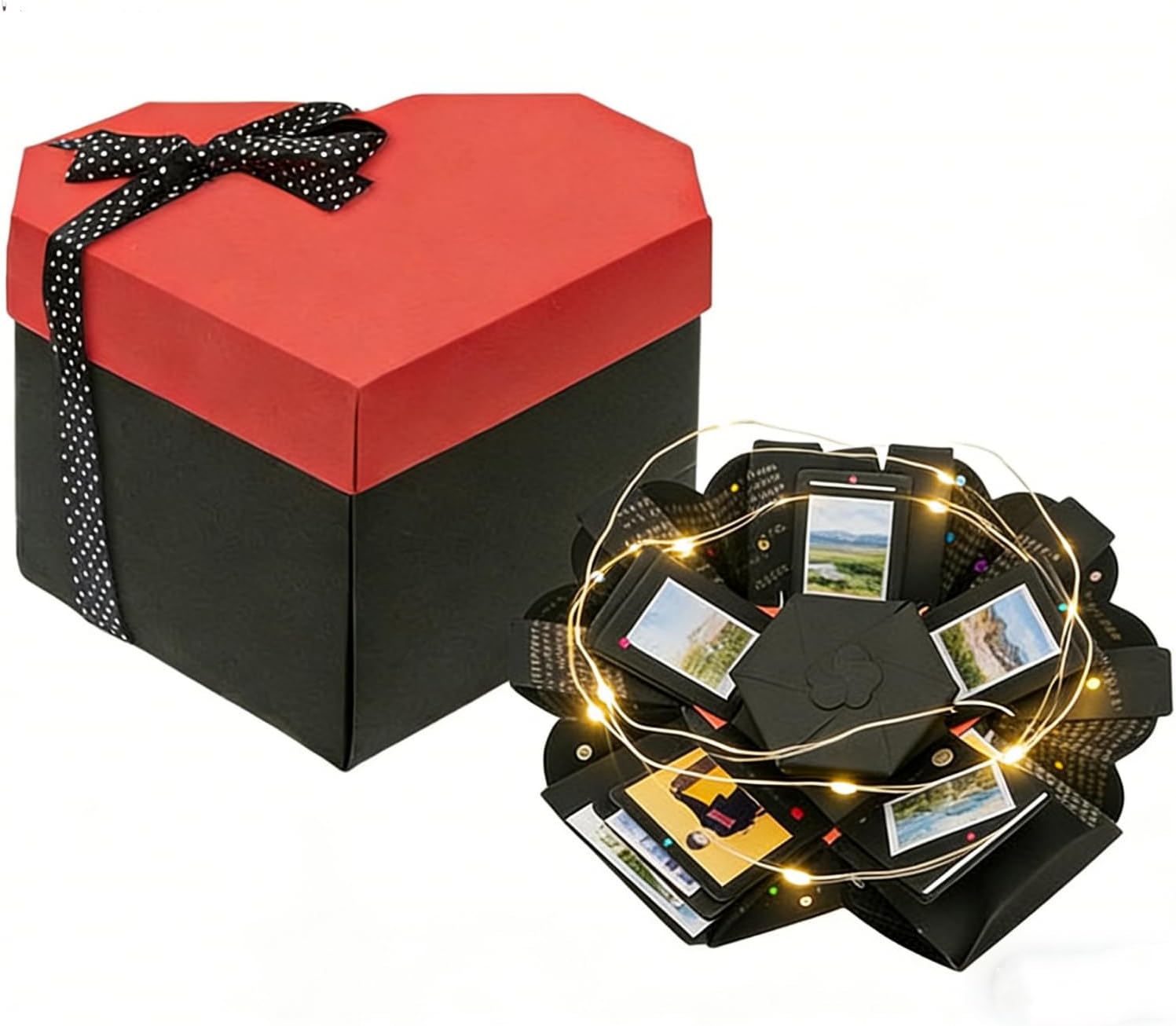 Kasoyo Heart-shaped Explosion Box, DIY Valentine's Day Creative Surprise Gift Box with 20 LED Lights, Anniversary, Mother's Day Gift, Birthday Gift, Wedding, Unassembled Accessory Set