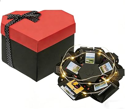 Kasoyo Heart-shaped Explosion Box, DIY Valentines Day Creative Surprise Gift Box with 20 LED Lights, Anniversary, Mothers Day Gift, Birthday Gift, Wedding, Unassembled Accessory Set