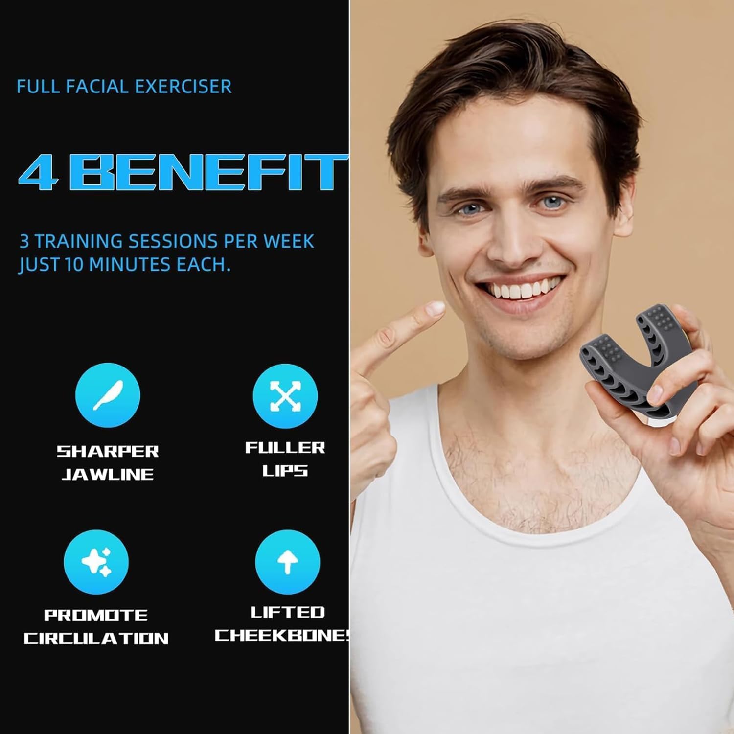 Exerciseur de Mâchoire en Silicone, Jawline Trainer, 3 Pièces