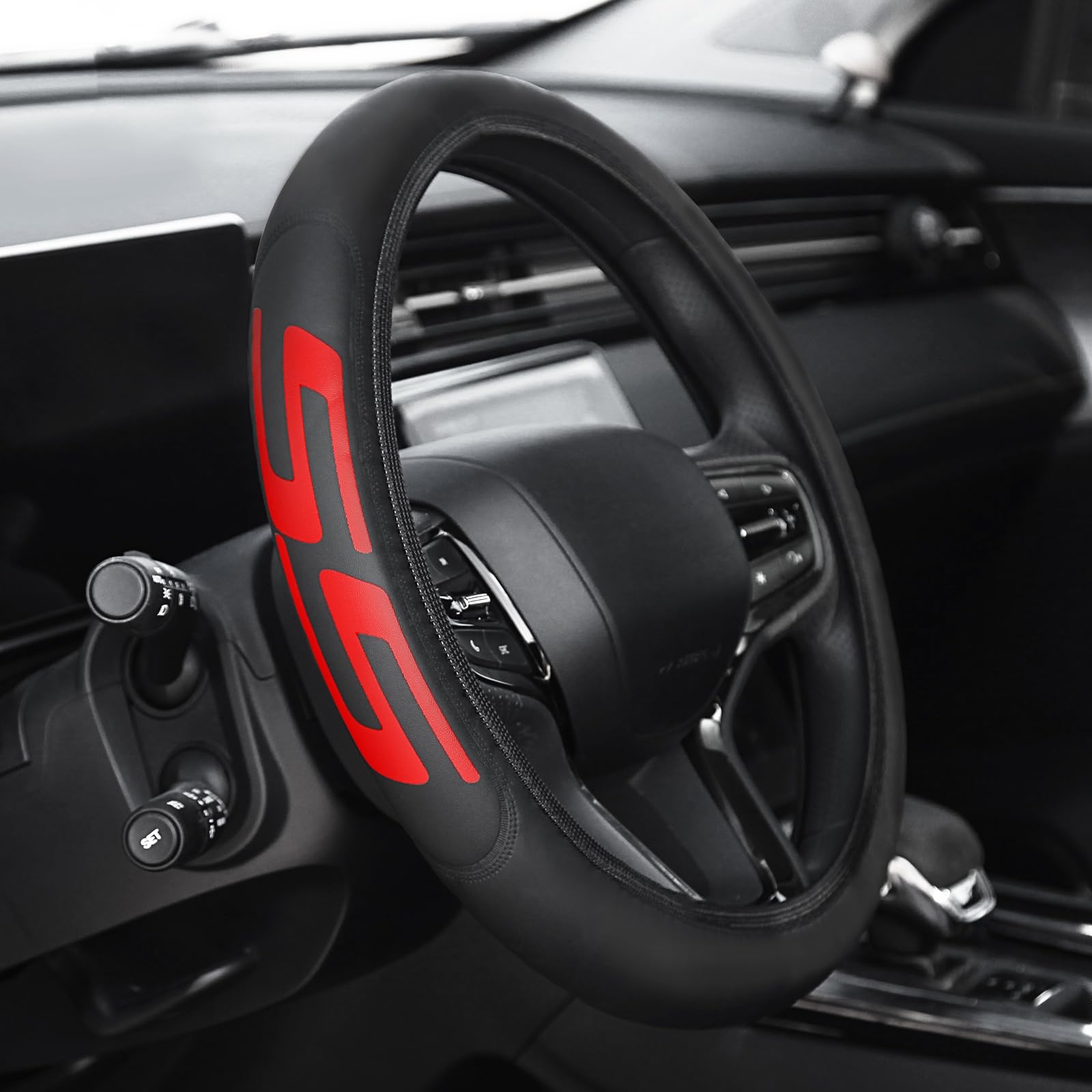 Photo 1 of Premium Leather Steering Wheel Cover Compatible with Chevy Camaro SS, Universal Fit 14-15 Inch, Breathable, Comfortable Grip, Lightweight, Easy Install Accessory