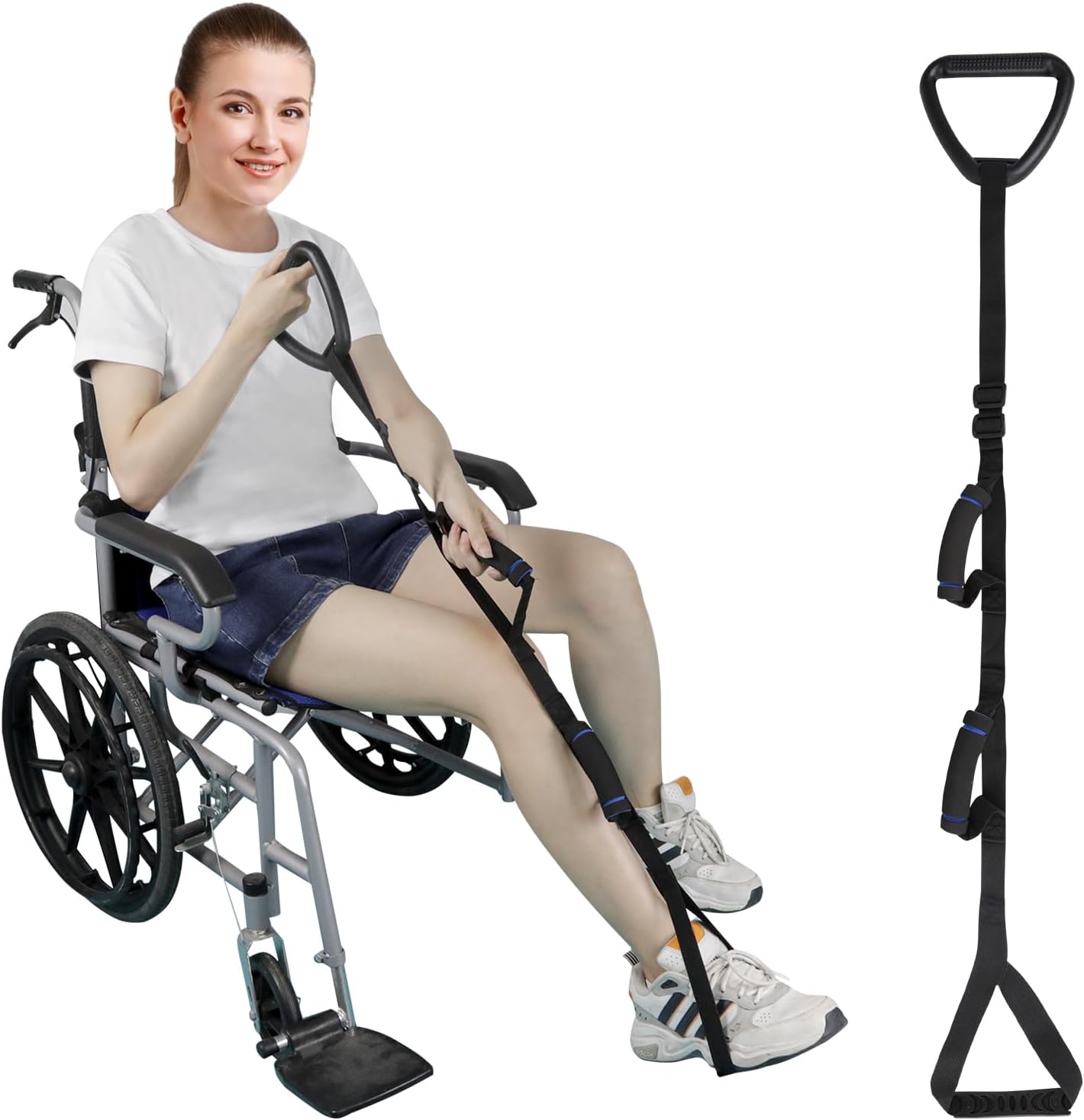 Long Leg Lifter, Leg Lifter After Hip Replacement, Leg Lifter for After Knee Surgery, Leg Lifter Strap with EVA Handgrips&Foot Loop Leg Lifters Getting Legs in and Out of Bed, Car, Couch, Wheelchair