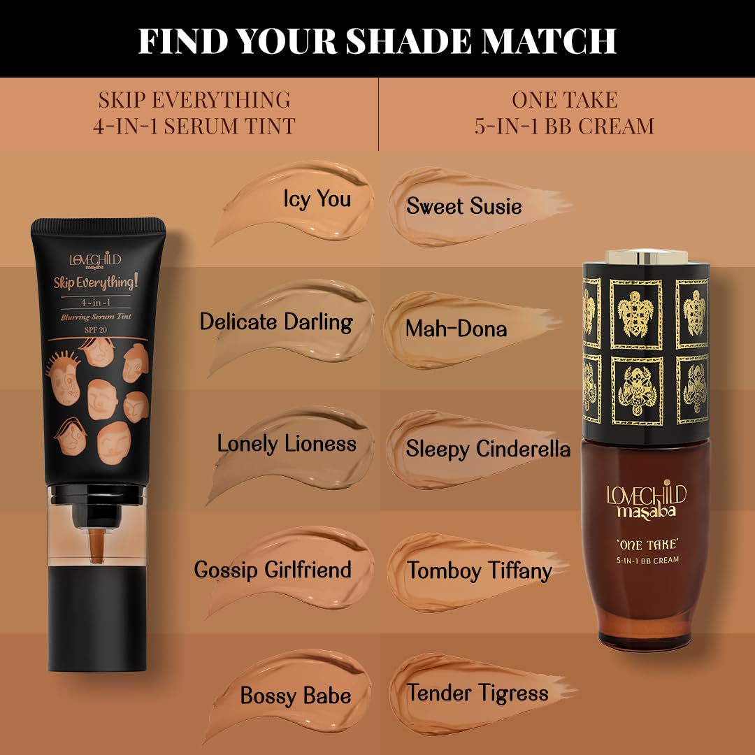 LoveChild Masaba One Take 5 in 1 BB Cream For Deep Skin Tone, Benefits of Serum, Primer, Moisturizer, Concealer & SPF 20 PA ++ Matte Finish All-in-One Tint for Flawless Skin, Miss Mighty 30ml - Image 7 thumbnail