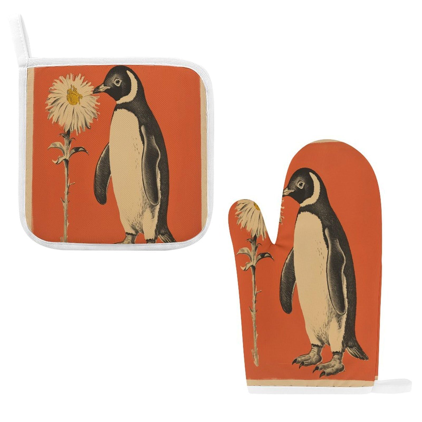 Btcowzrv Style A Flower And Penguin Oven Mitts And Pot Holders 2Pcs Set