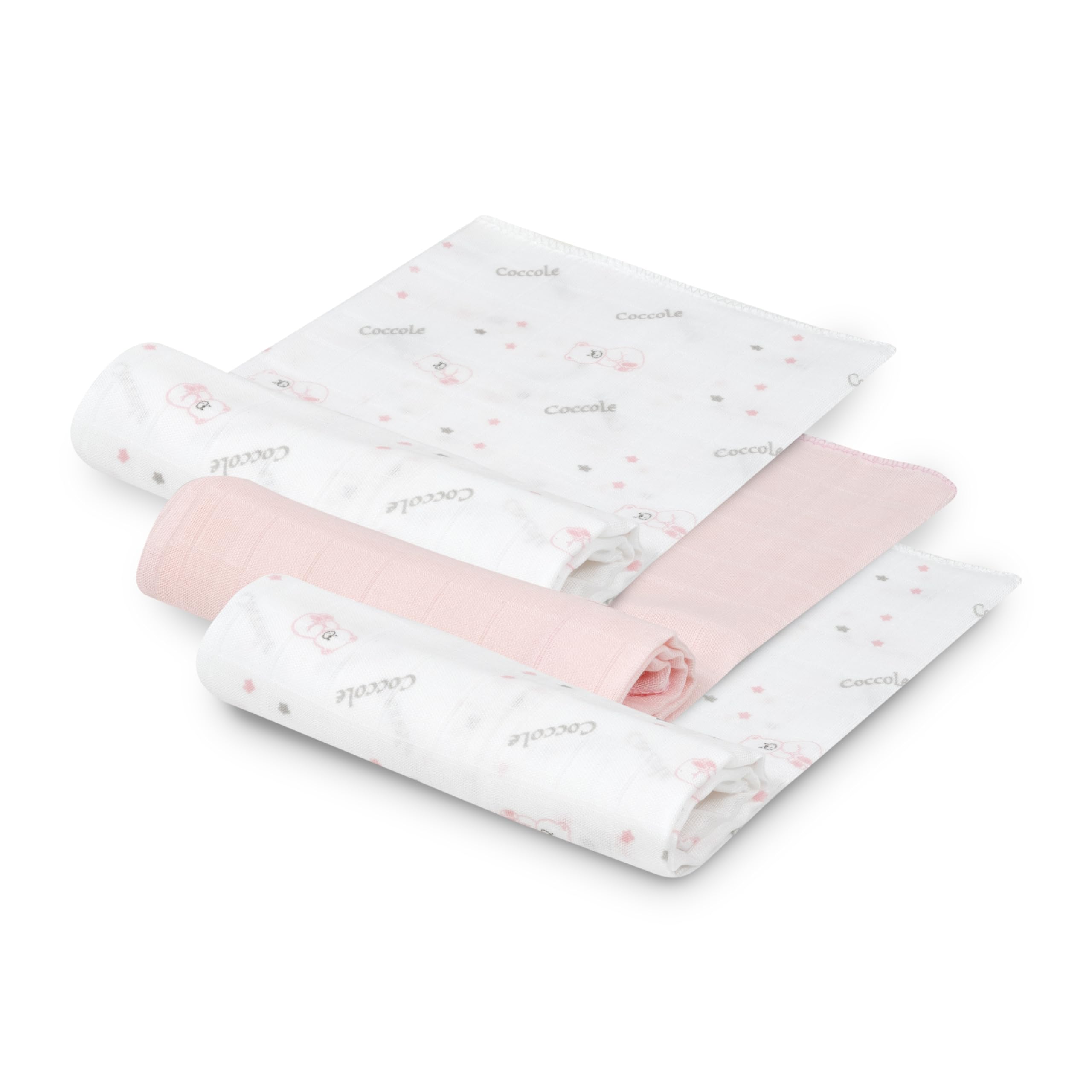 INTERBABY Set di 3 Mussole di Bambù BEAR rosa per neonati 55x70 cm