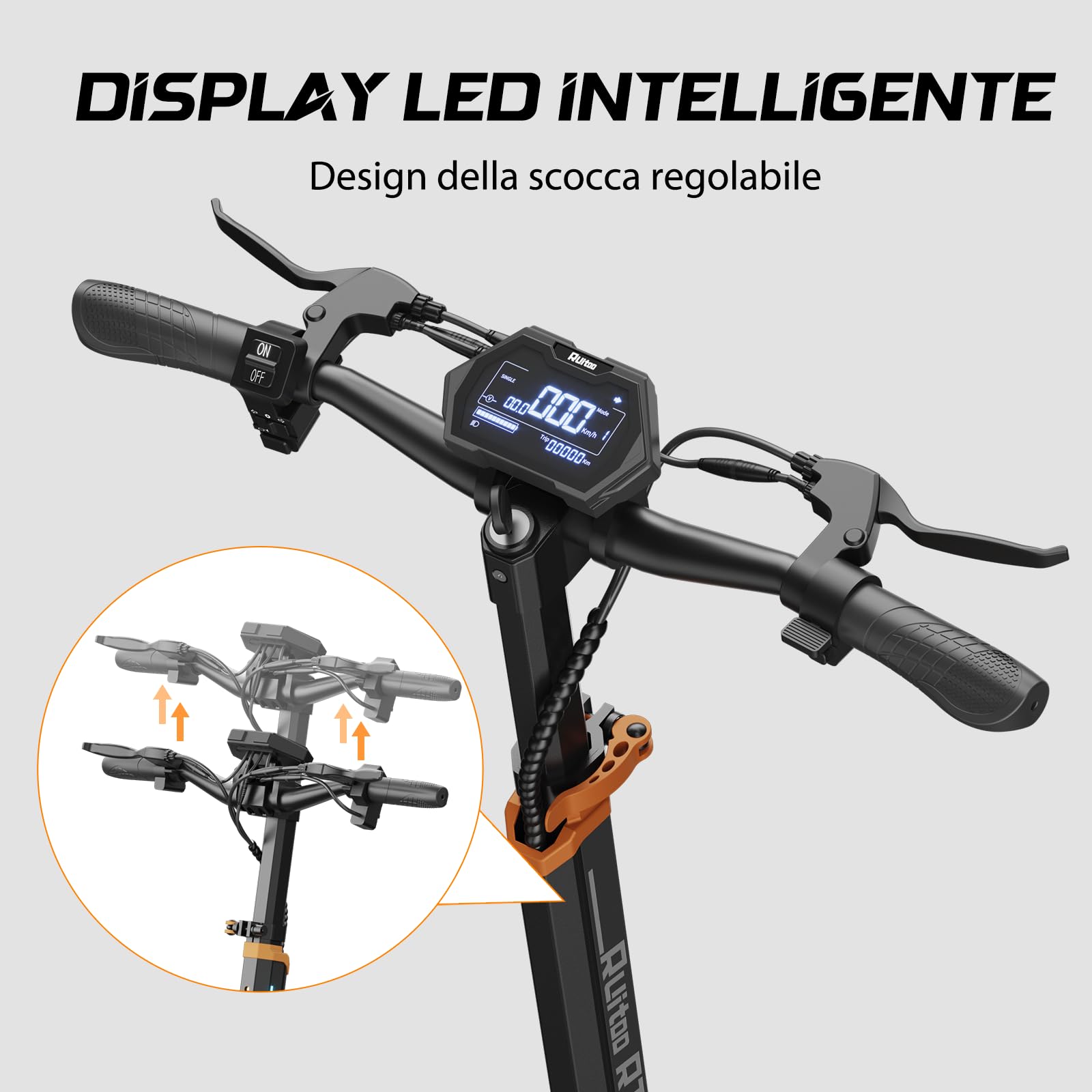 RT6 Monopattino Elettrico Pieghevole, Autonomia 55km, Ammortizzatore Idraulico Ant., Freno a Disco, Luci LED Full, 3 Velocità, Ruote 10", 120KG, Batteria 48V 15,6Ah