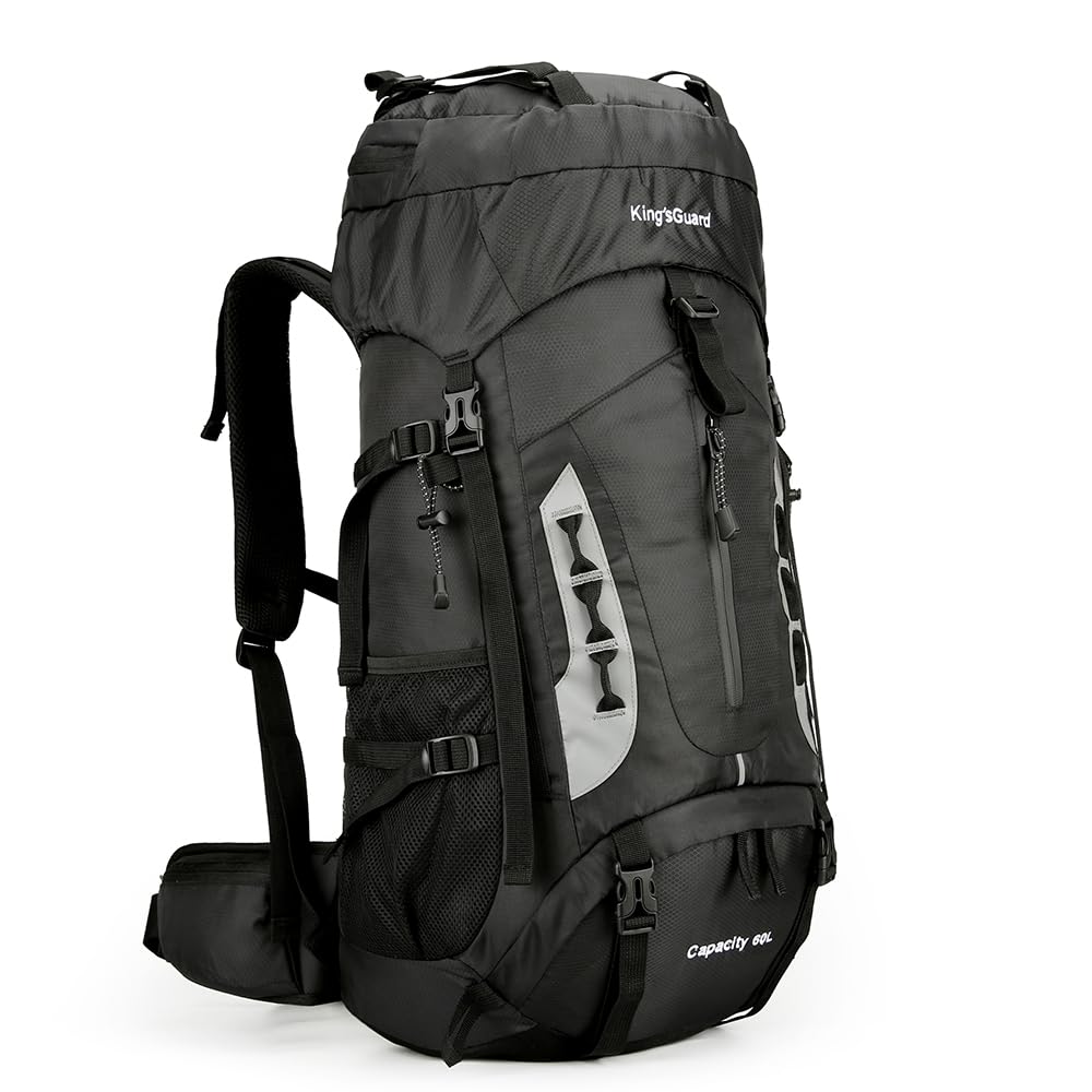 King'sGuard 60L Hiking Backpack Lightweight Camping Backpack with Rain Cover Large Waterproof Packable Outdoor Trekking Travel Backpack for Men Women (Black)