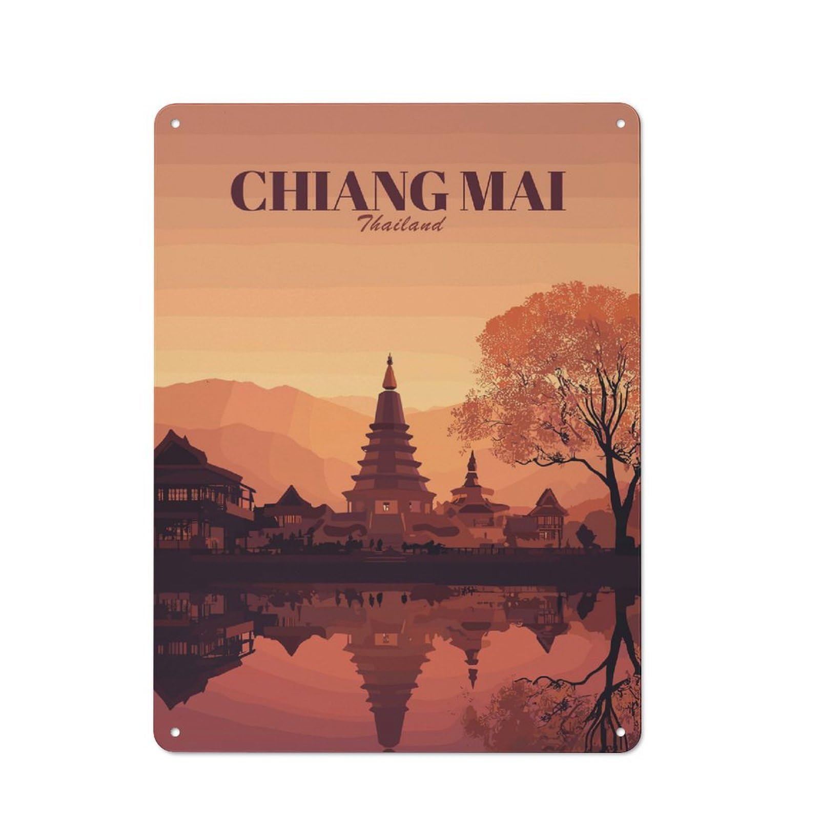 Junmoney Style Chiang Mai Thailand Travel Garden Room Metal Sign 40X30cm, Vintage Shed Wall Decor For Conservatory, Home Bar Or Utility Room