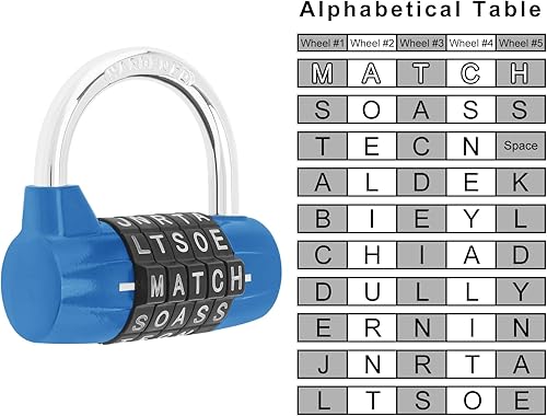 Miniatura 3 de Candado de seguridad para casillero de gimnasio, cerradura de 5 letras, cerradura de combinación para casillero de gimnasio escolar, casillero