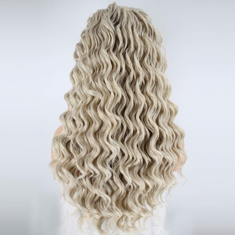 Peluca Europa y Estados Unidos Brote Frontal Pantalla de Seda Conjunto de Cabello Mujer Arroz Blanco Ondulado Pelucas de Cabello Rizado pequeño 26 Pulgadas Transpirable Fácil Cuidado
