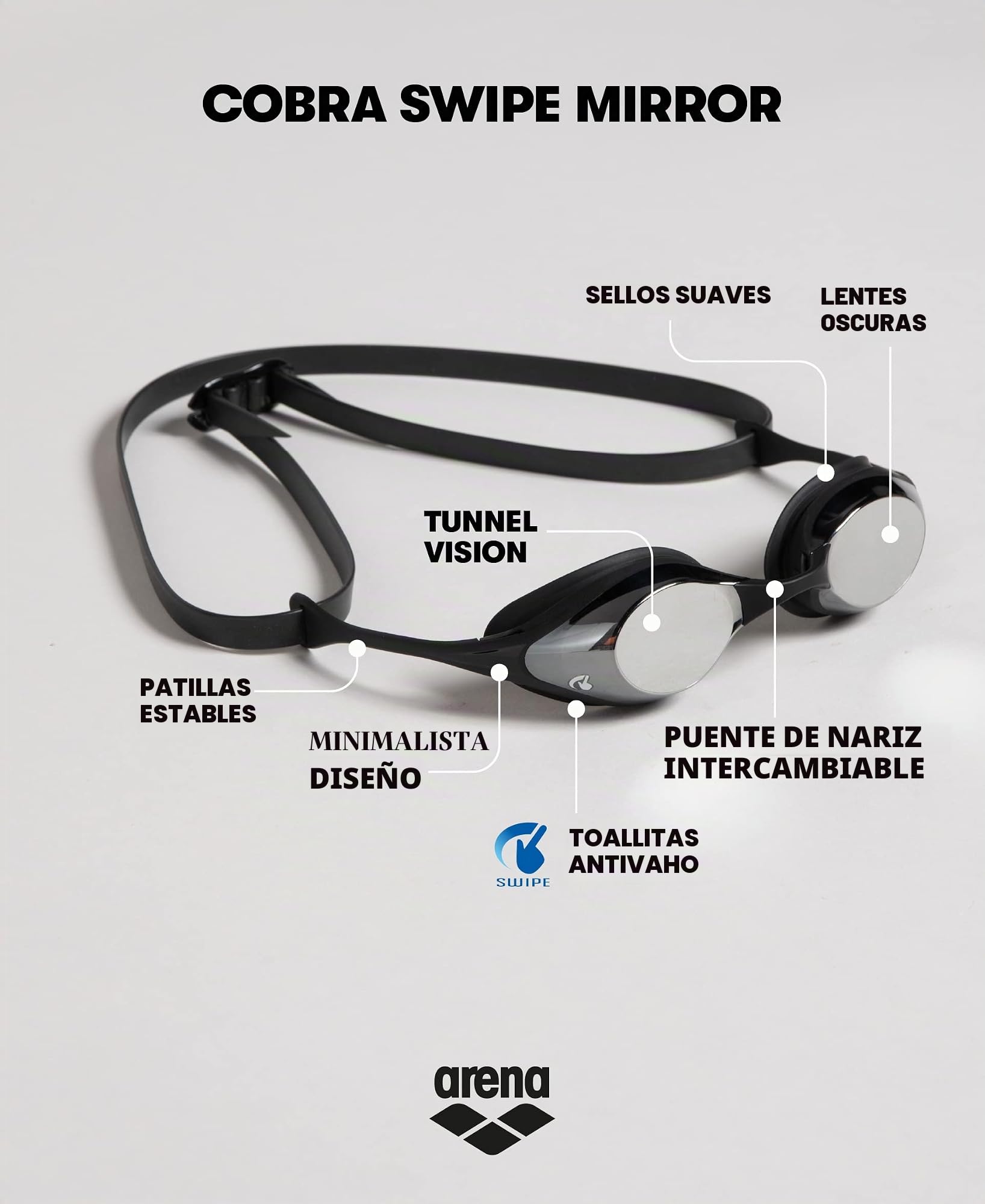 ARENA Cobra Swipe Mirror Gafas de natación Unisex adulto (Pack de 1)