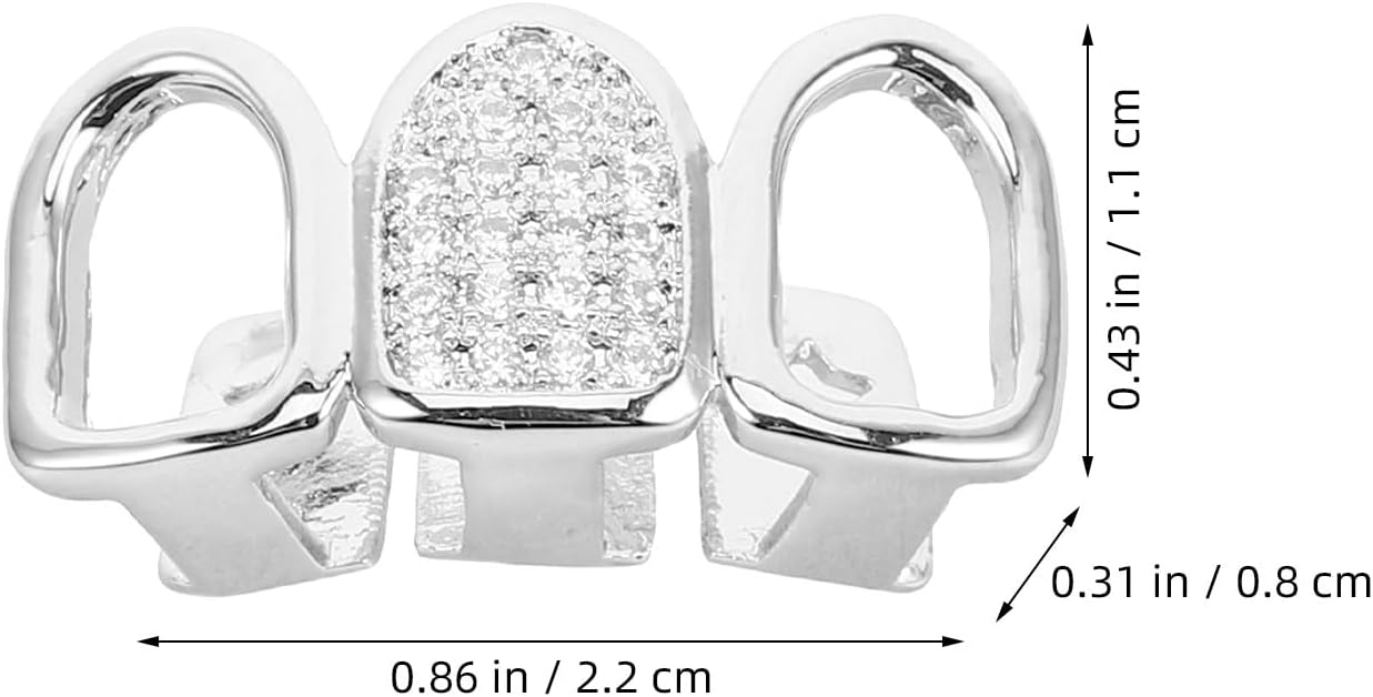 2pcs Grills for Teeth, Trendy Hollow Out Tooth Jewelry Grills for Your, Shiny Zircon, Rapper Style, Halloween Festival Decoration