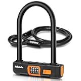 Bike Locks Heavy Duty Anti Theft, Combo Bike U Lock, 4-Digit Resettable Combination E-Bike Large U Shaped Lock with 5Ft Steel Cable for Electric Bike, Bicycle, Escooter, Motorcycle,Door