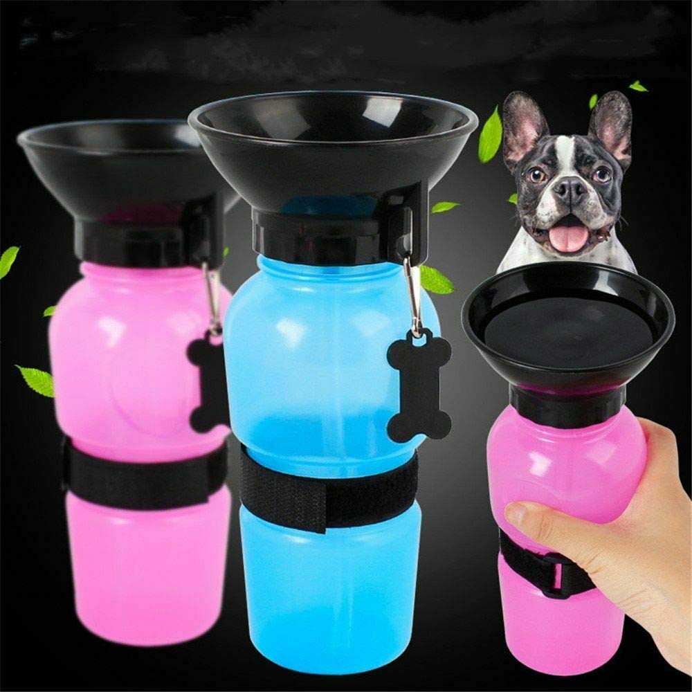 Portable Pet Water Bottle with Bowl for Dogs & Cats – 18oz Auto