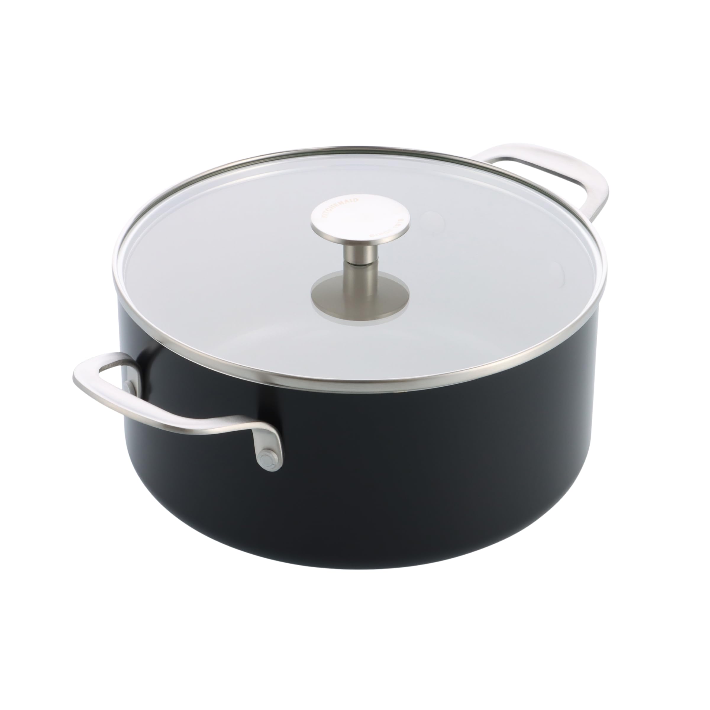 KitchenAid Aluminium Ceramic Non-Stick Casserole Dish with Glass Lid, 24 cm/4.91 L, PFAS-Free, Induction Safe, Stainless Steel Handle, Oven Safe, Dishwasher Safe, Black