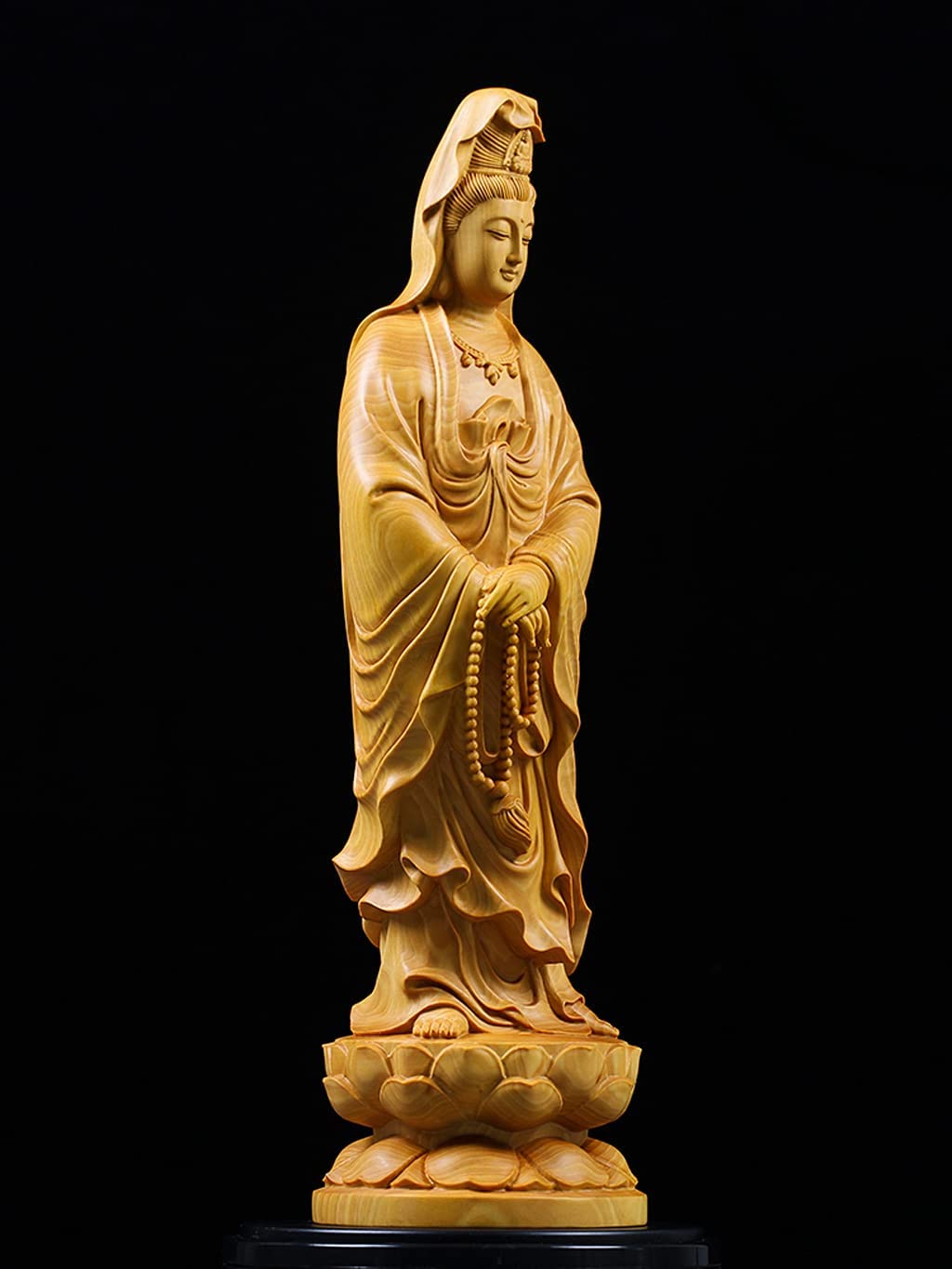 仏像　木彫　菩薩 Amazon｜木彫りの仏像 観音菩薩立像 置物 ツゲ製高級木彫り 木製仏像