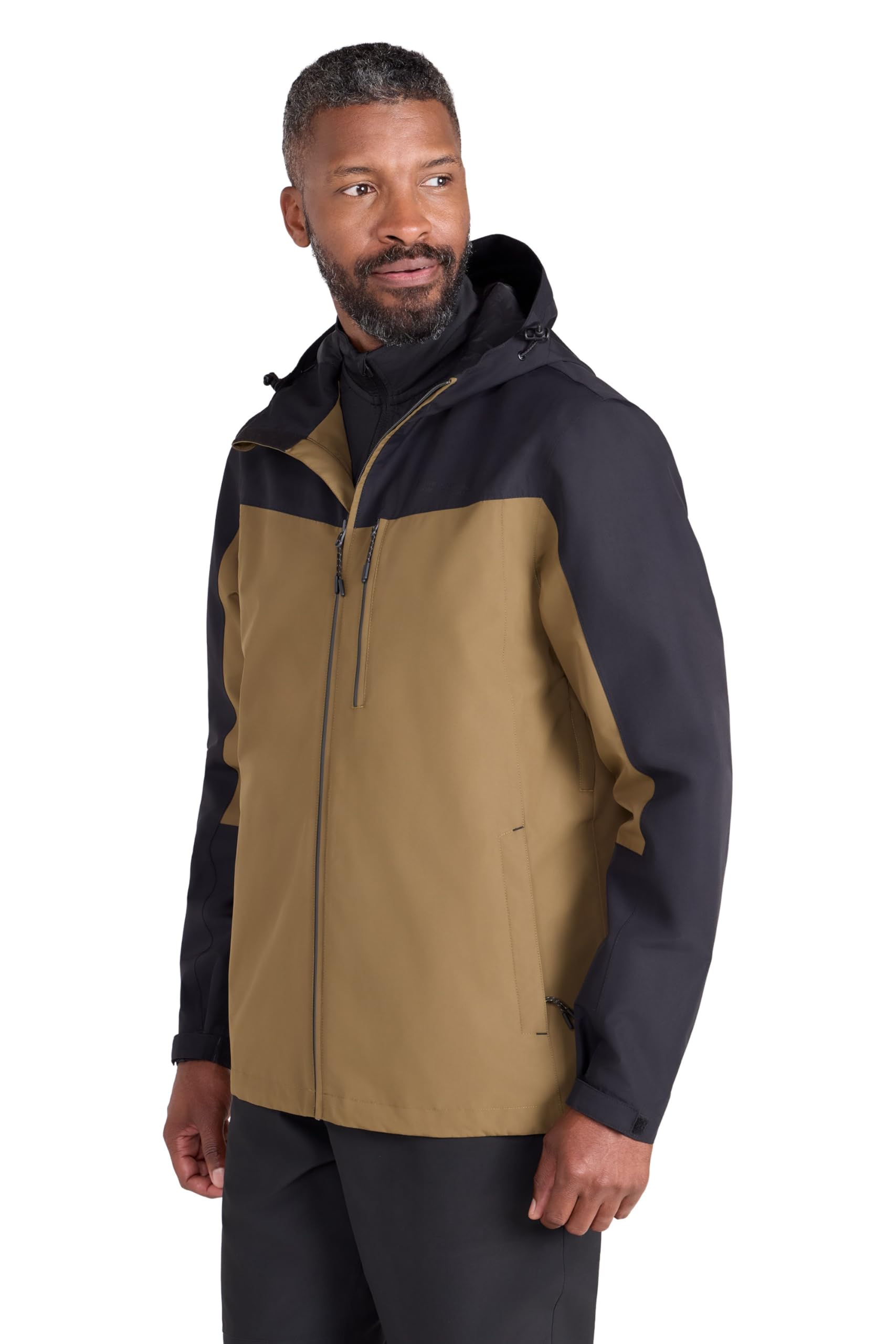 Mountain Warehouse Brisk Extreme Mens Waterproof Jacket - Adjustable Cuffs & Hood, Taped Seams Rain Coat, Breathable Jacket - Spring Summer, Travelling, Outdoors Dark Khaki M