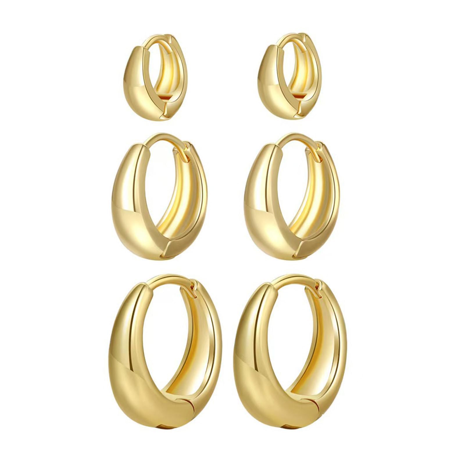 3 Pairs of Gold Hoops Earrings for Women, Round Earrings for Woman, Golden Hoops Earring Set for Woman, Lightweight Trendy Earrings for Women Stylish for Daily Wear-image-0