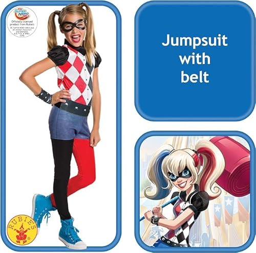Rubies Harley Quinn Costume, Kids DC Comics Outfit,US range 12-14, UK, Large (8-10 years old) Halloween, World Book Day