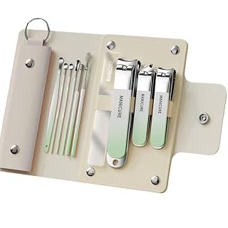 YANCI® Manicure Set 10 in 1 Stainless Steel, Nail Clippers Manicure Pedicure Tools Kit - Portable Travel Grooming Kit for Men & Women with Leather Case (Light Green)