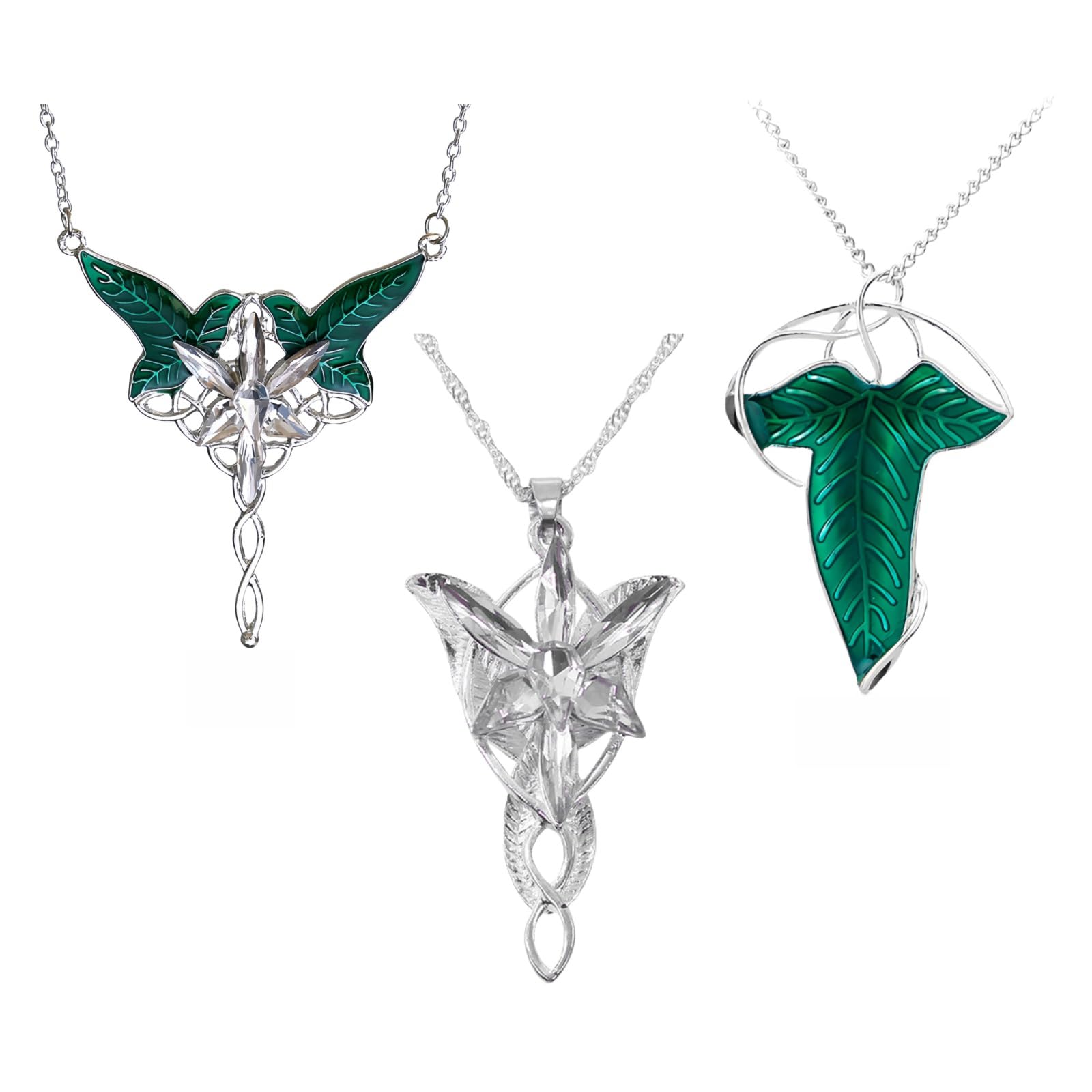 xuanhang 3 Pack Set Gold Ring Arwen Evenstar Pendant Necklace Costume Jewelry and Stainless Steel Key Sword Galadriel Chain Charm Necklace Aragorn