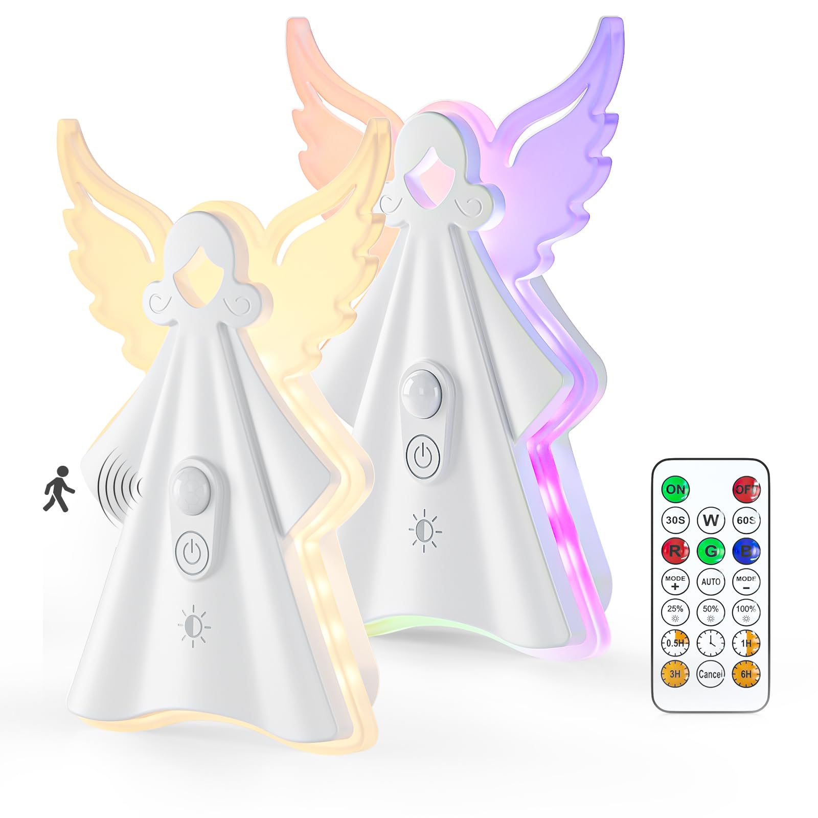 WOBANE 2PCS Night Lights Motion Sensor Rechargeable LED Light with Remote 18 Colors Dimmable RGB Night Lamp Battery