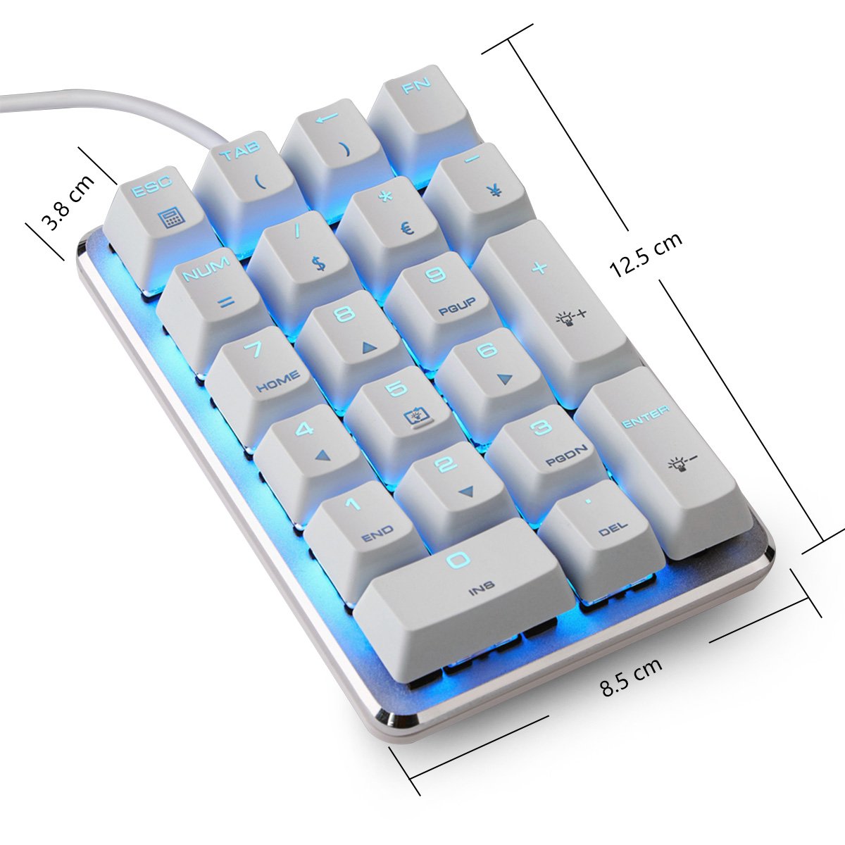 Mechanical Numeric Keypad GATERON Brown Switch 21 Keys Mini Numpad Wired Ice Blue Backlit Gaming