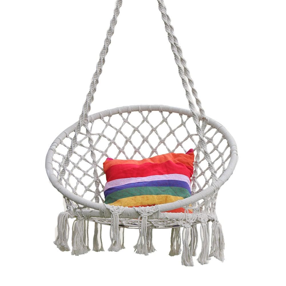 Hanging Rope Hammock Lounger Chair Macrame Porch Swing for Indoor Outdoor Home Bedroom Patio Deck Yard Garden Include
