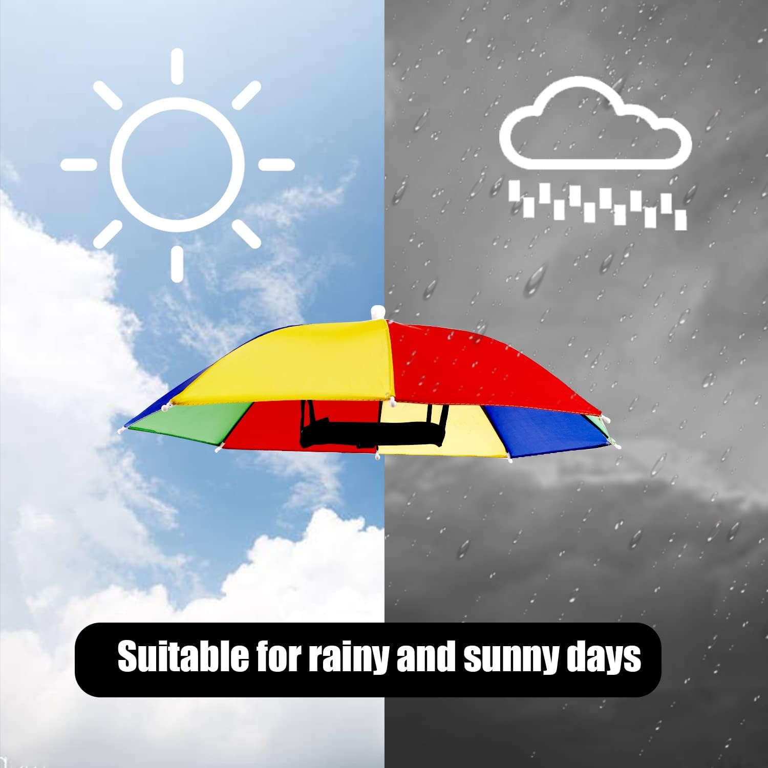 Sombreros de Paraguas,2 PCS Sombreros de Sombrillas Gorras de Paraguas de Arco Iris Paraguas Cabeza con Bandas Elásticas Ajustable Sombrero de Paraguas de Cabeza de Playa para Adultos Niños Pesca al a