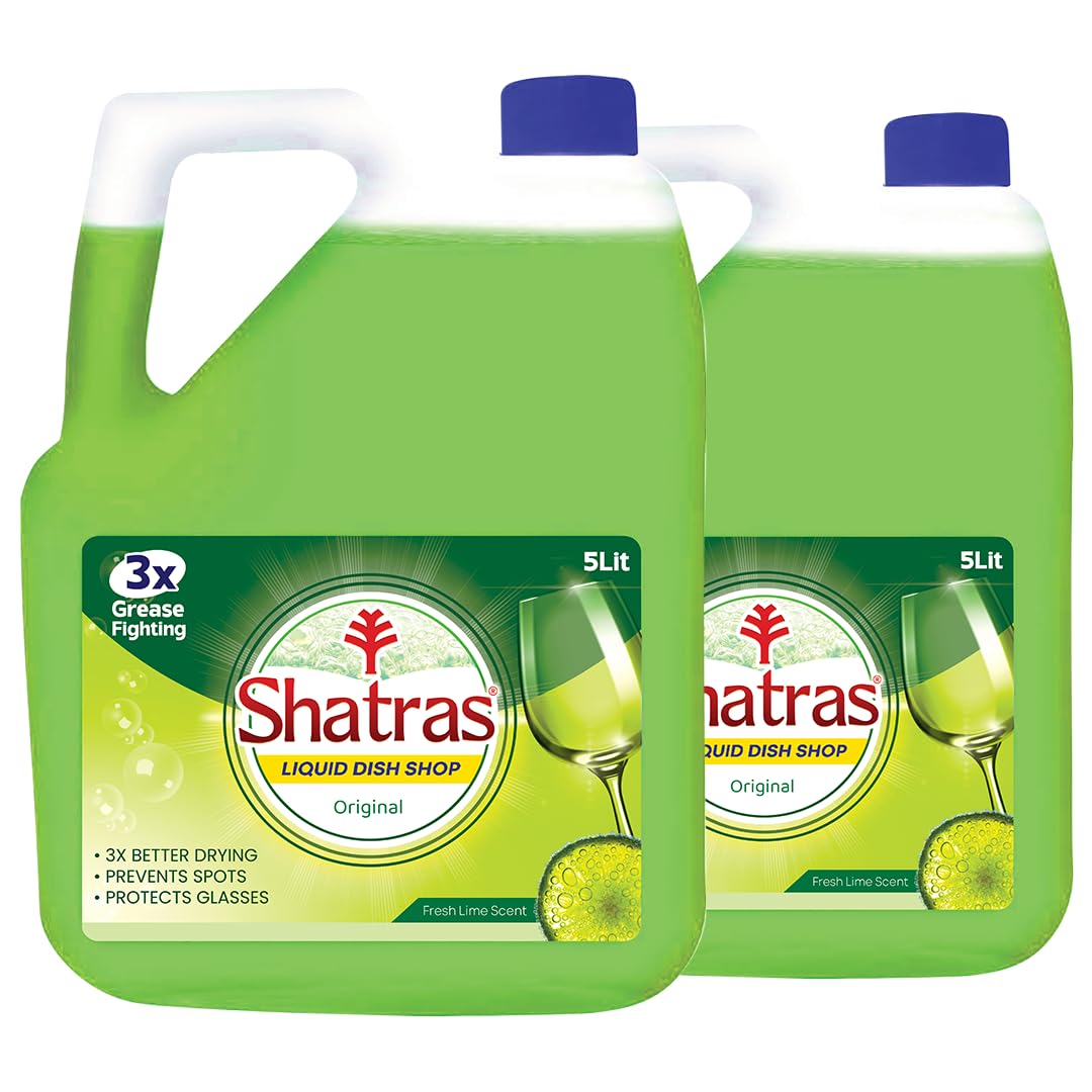 Shatras Lime-Scented Dishwashing Liquid, 5Liters – Triple Action Grease Remover, Streak-Free Shine, Gentle On Hands, Ideal For Glassware (Pack Of 2)-image-6