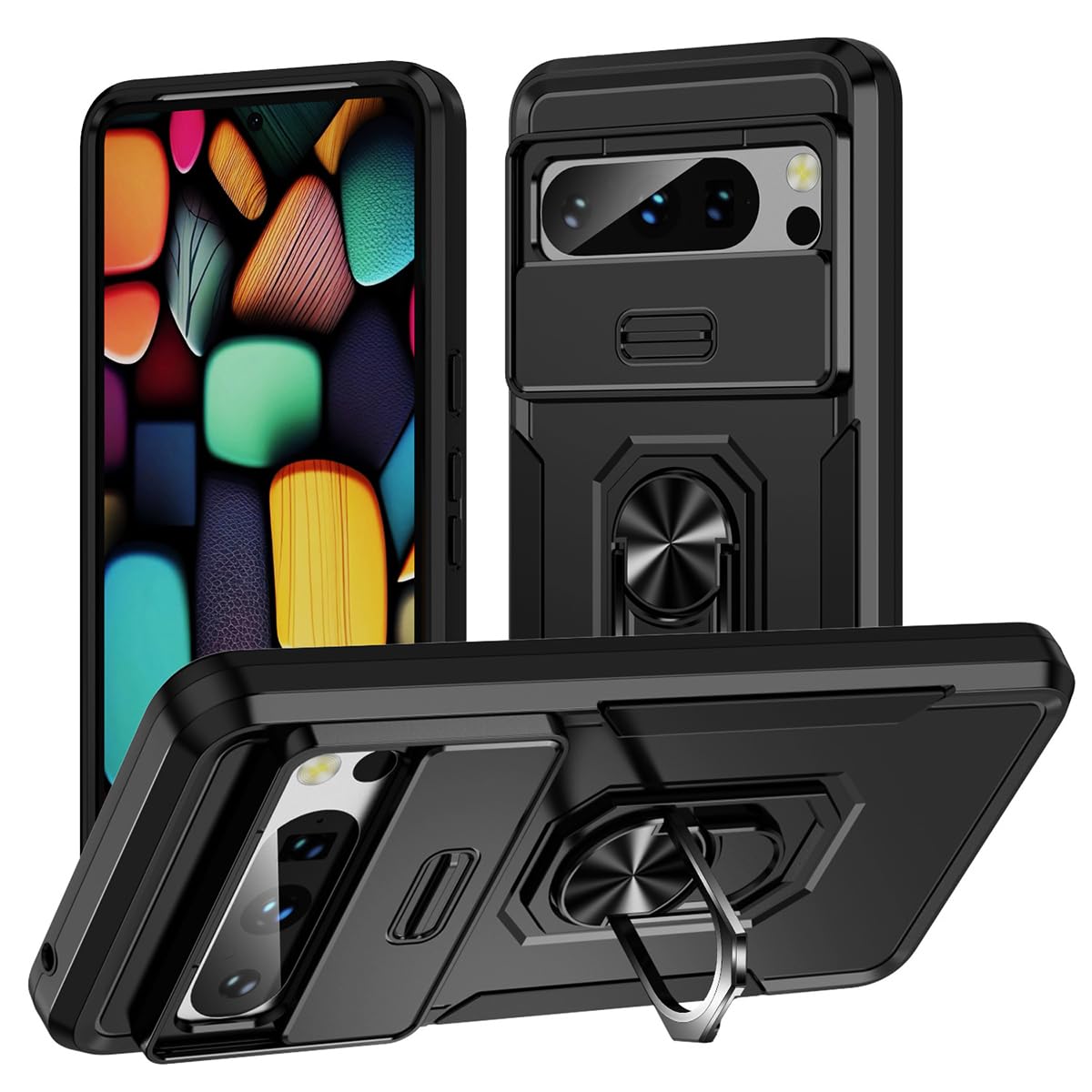 Zitronix® Kickstand Phone Grip & Sliding Camera Cover, Military-Grade Anti-Scratch 360° Rotatable Stand for Google Pixel 8 Pro, Black PC+TPU, Shockproof, Lightweight, Wear-Resistant Phone Case (B0DCP4PKV6) Amazon Price History, Amazon Price Tracker
