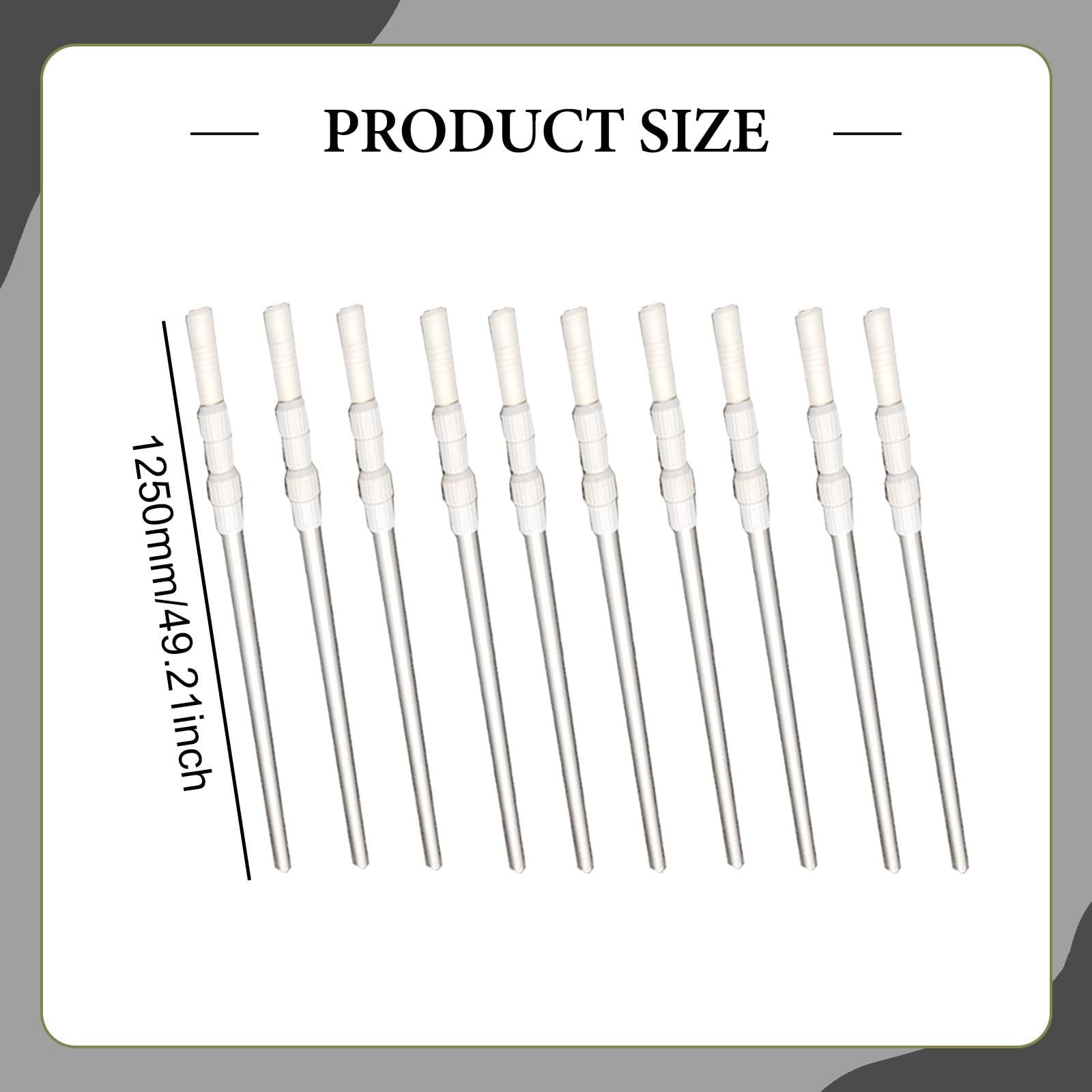 Paquete de 10 Varillas Telescópicas para Limpieza de Piscinas, Ligeras, Retráctiles Y de Longitud Ajustable para Aspiradoras Y Rastrillos de Uso Comer, Plata