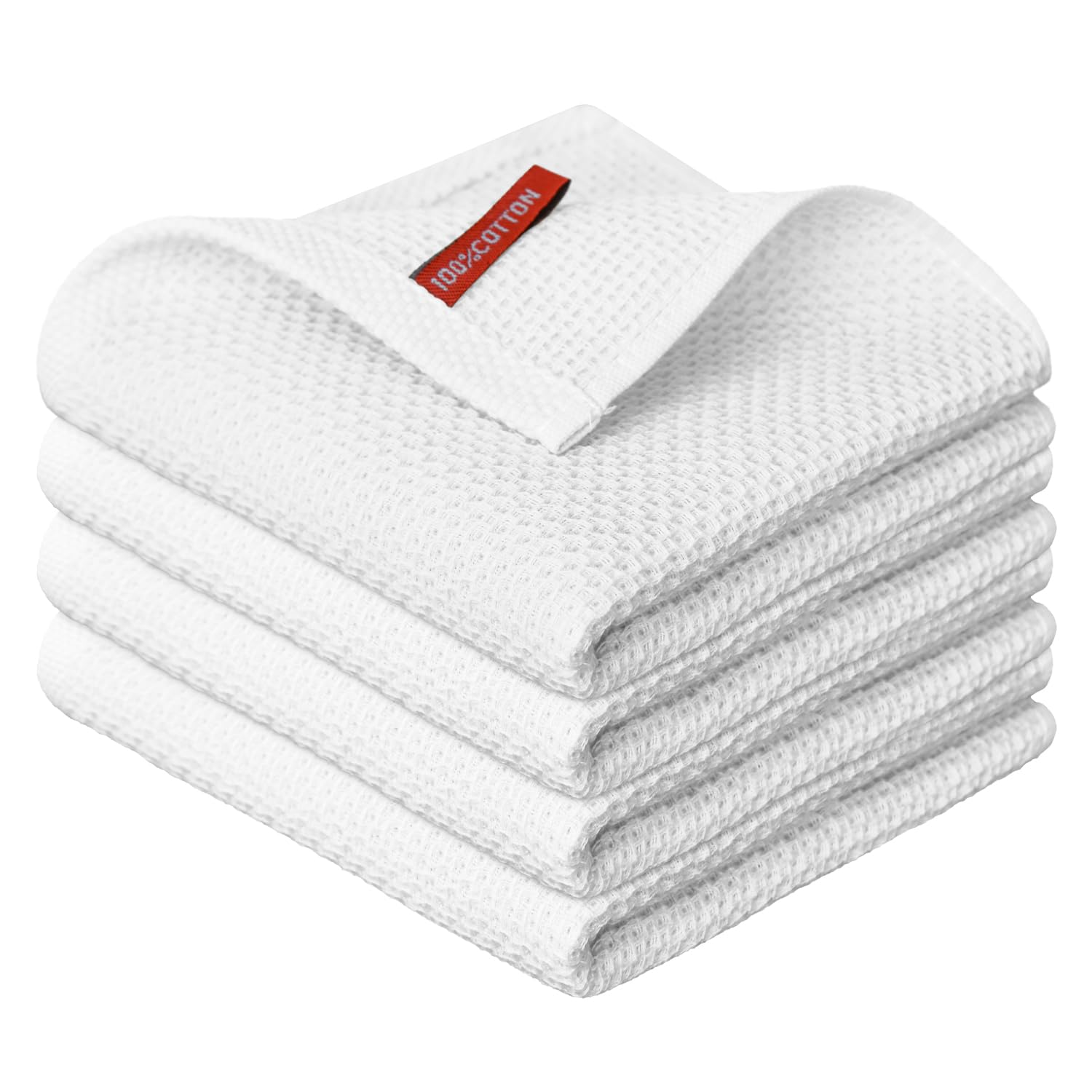 Artoid Mode White 100% Cotton Soft Kitchen Cleaning Cloths 34 x 34 cm, Pack of 4 Dish Cloths Towels Absorbent Washable for Washing up