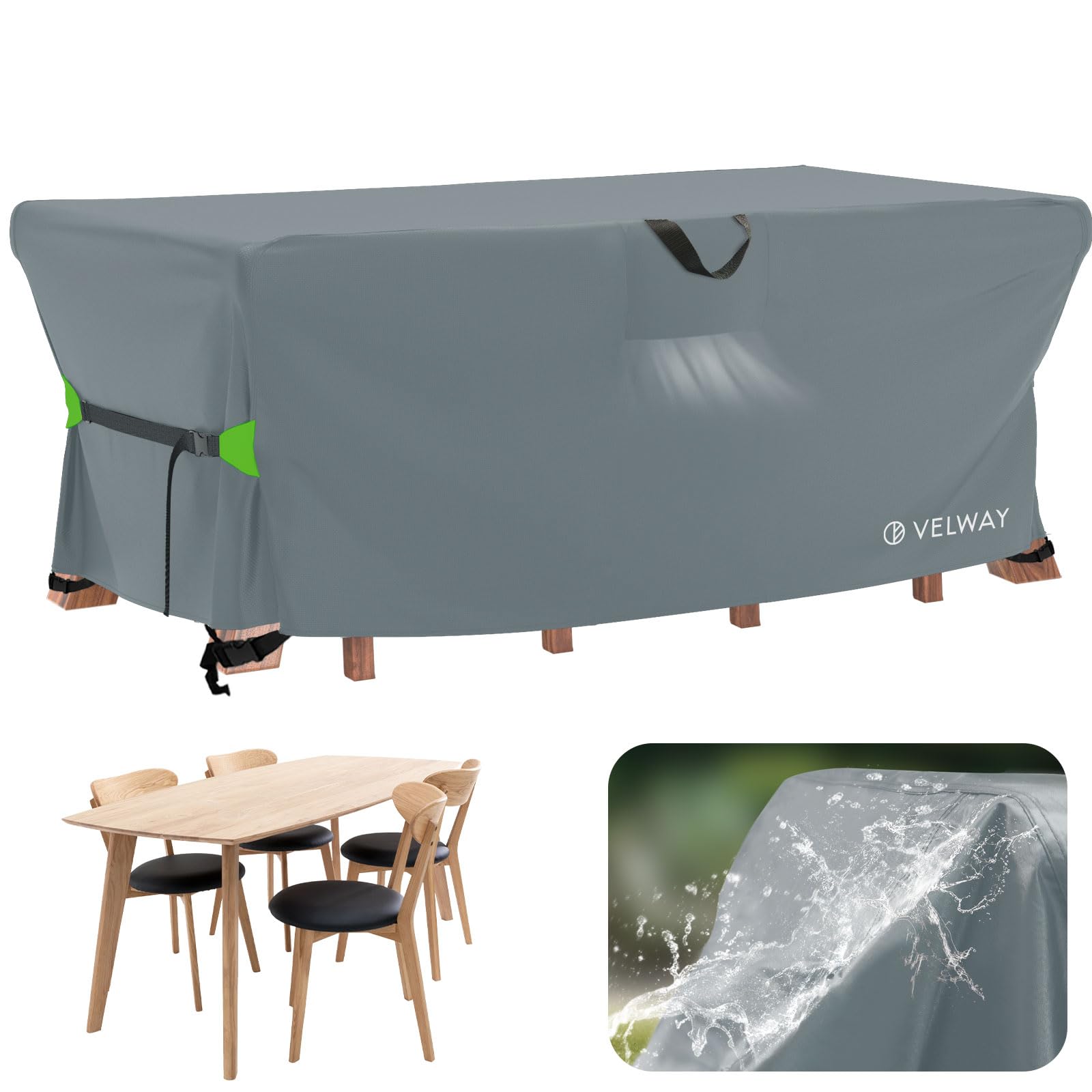 Velway Cover Garden Furniture Waterproof 125 x 125 x 74 cm - Square Protective Cover Windproof Lounge Furniture Cover for Garden Tables Seating Group Patio Furniture - Grey