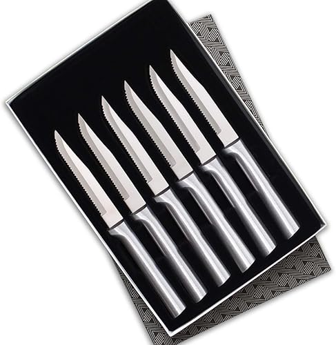 Rada Cutlery Juego de 6 cuchillos serrados de acero inoxidable con asas de aluminio