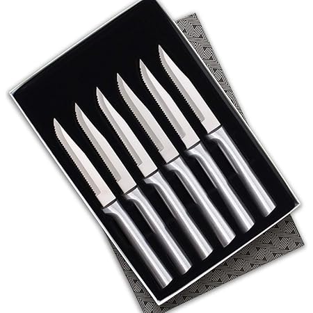 Rada Cutlery Serrated Steak Knife Set – Stainless Steel Knives With Aluminum Handles, Set of 6