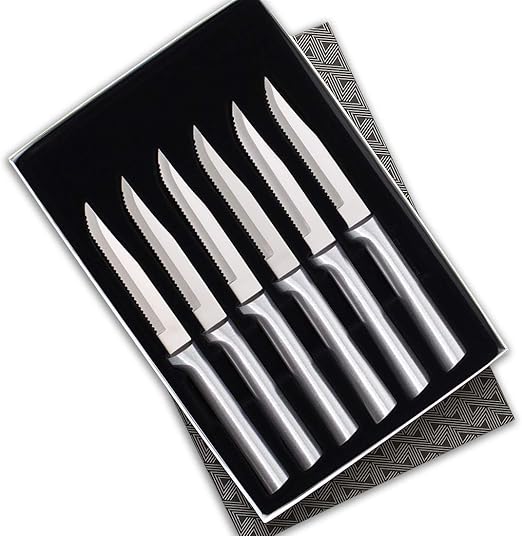 RADA Cutlery 6-Piece Serrated Steak Knife Gift Set, Silver Handles