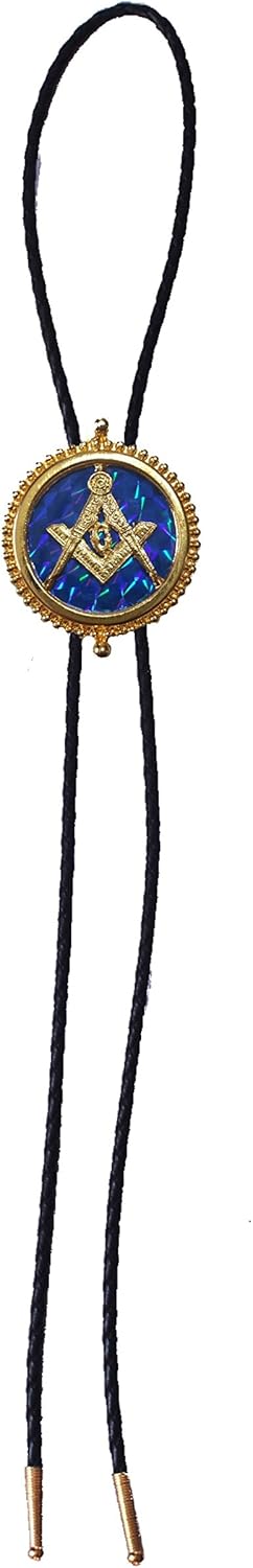 GENUINE TEXAS BRAND Blue Raised Square and Compasses Masonic Bolo Tie