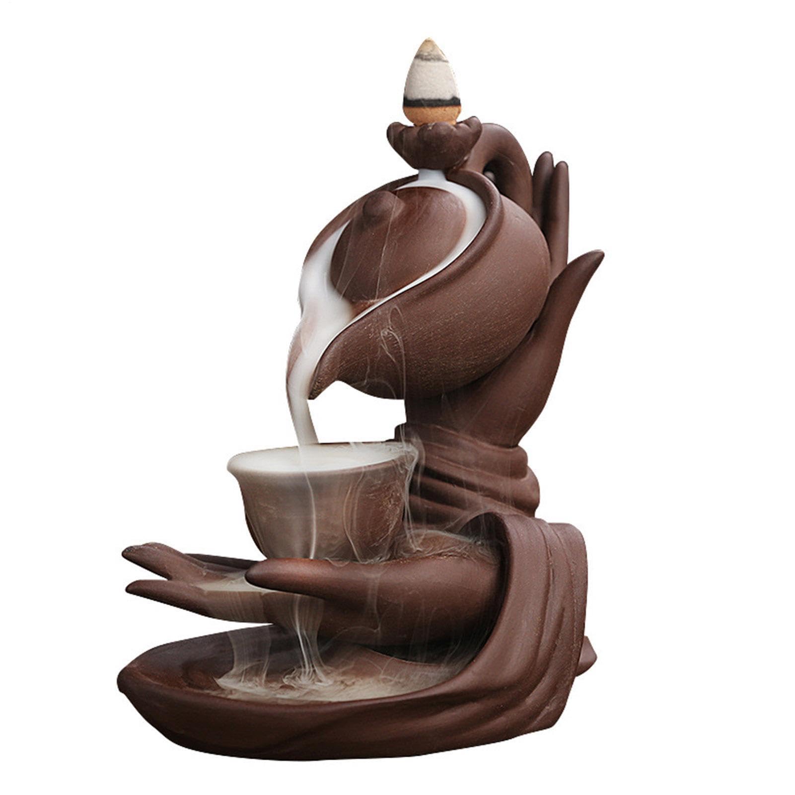 Support d'aromathérapie à reflux Bouddha doré : céramique d'art faite main et luxe zen