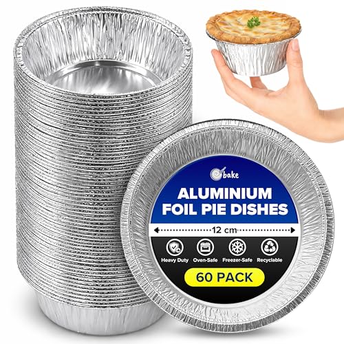 ebake Aluminium Round Foil Dishes 12cm (60 Pack) - Disposable Baking Trays for Pies Quiche Pastries and Cake