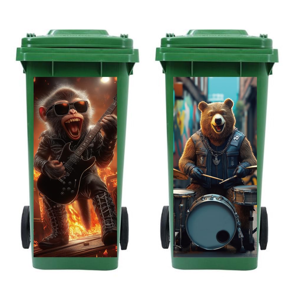 Peacoblue Monkey, Bear Trash Can Sticker, Waterproof Wheelie Bin Decal — image 1