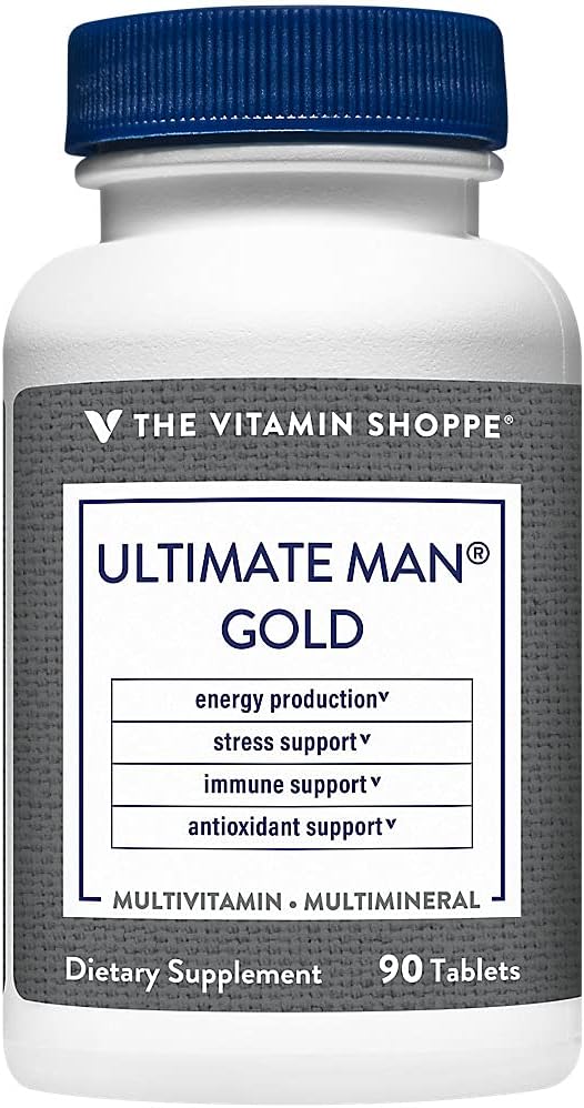 The Vitamin Shoppe Ultimate Man Multivitamin – High Potency Energy & Antioxidant Blend – Comprehensive Daily Multi-Mineral Supplement for Optimal Men’s Health – Gluten & Dairy Free (90 Tablets)