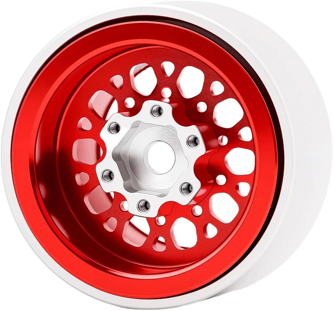 4PCS Aluminum Deep Dish 1.0 Inch Beadlock Wheels Hubs for Axial SCX24 Traxxas TRX4M FCX24 Redcat Ascent-18 HPI,Red+Orange