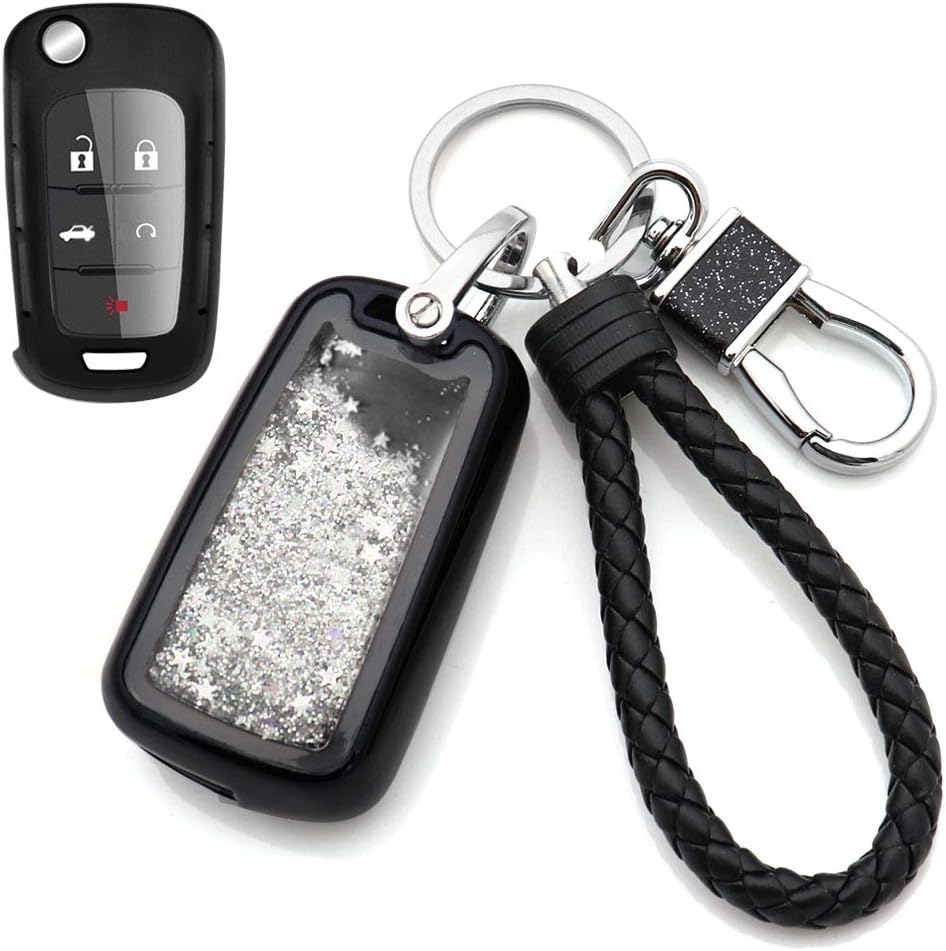 Senauto Quicksand Key Fob Cover Case Keychain for Chevy Chevrolet Buick GMC Terrain (Black)