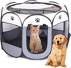 Parc Pliable pour Animaux de Compagnie 74x74x43cm - EUBSWA Enclos Portable pour Chats, Chiens, Lapins, Petits Animaux - Intérieur et Extérieur (Gris)